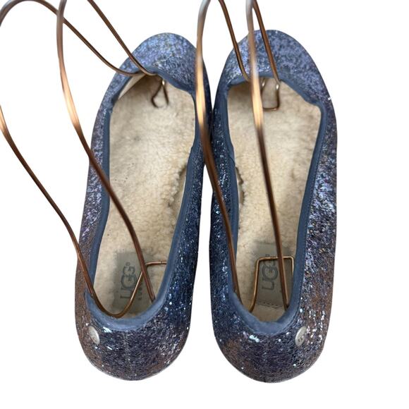 Ugg Alloway Ice Blue Glitter Sherpa Wool Lined Slip On Flats Shoes Womens sz 12 - Picture 10 of 16